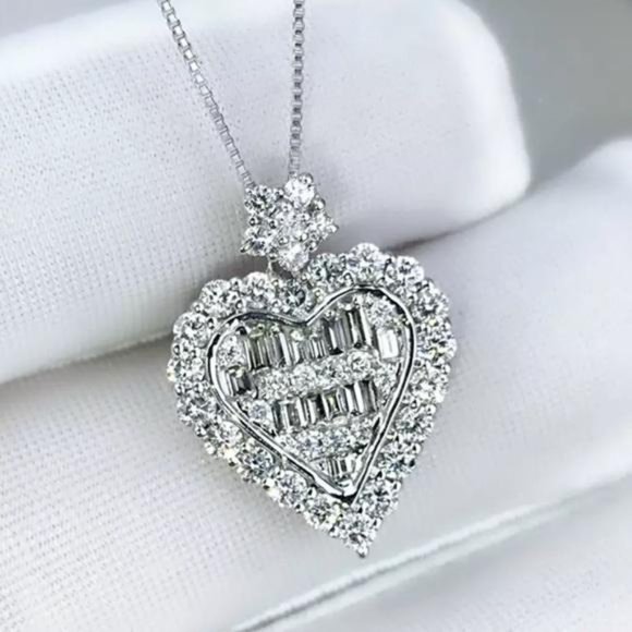 NEW 925 Sterling Silver Diamond Pendant Necklace, nice Necklace, cute Necklace - Picture 5 of 8